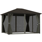Outsunny - Gazebo Deluxe Hardtop de 10' x 12' avec rideaux et moustiquaire - Gris-Cadre en aluminium résistant à la rouille et toit en acier solide pour une grande durabilité 