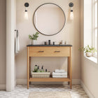 Modway - Zaire 36" Vanette de salle de bain - Noir naturel-Tirs de poignée en métal