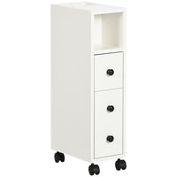 Kleankin - Armoire de rangement de salle de bain mince mobile sur roulettes - blanc-Cadre blanc avec poignées noires, un look élégant et remarquable   