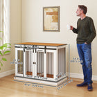 PawHut - meuble cage pour chien 47 po avec panneau de séparation - blanc-2 portes coulissantes verrouillables pour la sécurité de vos animaux de compagnie 