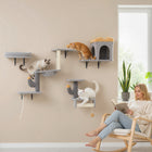 PawHut - Étagères murales pour chat, ensemble de 4 pièces de mobilier - gris clair-Conception murale permettant d’économiser de l’espace au sol dans les petits logements 