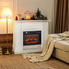 HOMCOM - Foyer électrique 46 po avec manteau, tablette, télécommande et minuterie, blanc-L'effet de flamme est utilisable sans chaleur pour un plaisir tout au long de l'année  