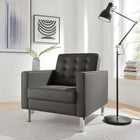Modway - Loft Touffe Cuir végane Fauteuil - Gris argenté-Touffe de biscuits