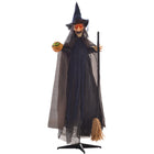 HOMCOM - 75" Sorcière avec Balai Décoration Extérieure d'Halloween-Une sorcière avec un design de balai et un bras pliable 