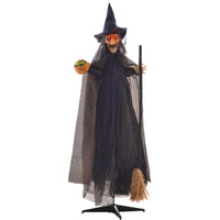 HOMCOM - 75" Sorcière avec Balai Décoration Extérieure d'Halloween-Une sorcière avec un design de balai et un bras pliable 