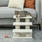 PawHut - Escalier pour animaux à 3 marches, poteau à griffer recouvert de tapis - beige-Encourage le désir naturel de chasse et de jeu de votre chat tout en protégeant vos meubles de la destruction 