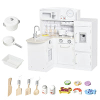 Qaba - Cuisine pour enfants avec micro-ondes et réfrigérateur - blanc-Livré avec tous les outils et accessoires de jeu essentiels 