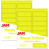 JAM Paper Étiquettes postales, 1 1/3 x 4 po, jaune néon, 252/paquet-Étiquettes postales