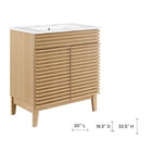 Modway - Render 30" Armoire à coiffeuse de salle de bain - Oak White-Étagère de rangement réglable