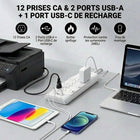 Huntkey - Parasurtenseur multiprise avec 12 prises et 3 ports USB (2 USB-A et 1 USB-C à charge rapide 20 W), cordon de 6 pi avec fiche plate - blanc-Dispose d'une disposition unique avec 12 prises CA largement espacées, spécialement conçues pour accueillir des adaptateurs volumineux sans bloquer les prises voisines.