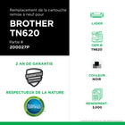 CIG - Cartouche de toner Brother TN620 remise à neuf - rendement standard - noir- Écologique : Remanufacturé à partir d'une cartouche Brother originale recyclée