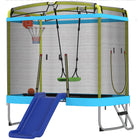 Qaba - Trampoline pour tout-petits 70 po x 47 po avec toboggan, balançoire, panier de basket, échelle et enceinte de sécurité - bleu clair-Ce centre de jeux cinq-en-un comprend un toboggan, une balançoire et un panier de basket 