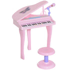 Qaba - Mini piano électronique musical 37 touches avec microphone et tabouret - Rose-Volume et tempo réglables et voyants clignotants, les utilisateurs peuvent jouer en suivant les voyants rouges du clavier 