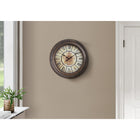Monarch Specialties - Horloge - 16 po Rond - Horloge Murale - Brun Antique - Transitionnel-Un mouvement à quartz et un affichage analogique à chiffres romains facile à lire, sur fond d'engrenages imprimés, pour une décoration intérieure élégante