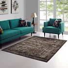 Modway - Minu Treillis floral vieilli Tapis 4 pi l x 6 pi L - Noir, jaune et orange-Tissage serré à poil bas