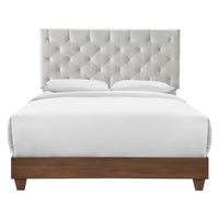 Modway - Rhiannon Touffe de diamant Tissu rembourré Lit Queen, Noyer beige-Lit queen-lit moderne à touffes en diamant