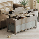HOMCOM - Table basse relevable avec rangement et station de charge - gris foncé-Le rangement spacieux comprend trois compartiments et deux tiroirs en tissu