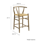Modway - Amish Tabouret de comptoir - Teck gris usé-Siège en corde de papier tissée