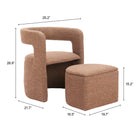 Zuo - Atria Fauteuil d’appoint avec ottoman - Brun fauve-Garantie limitée de 3 ans