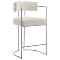Modway - Huron Dos courbé Tissu et métal Tabouret de comptoir - Crème d’argent-Tabouret de plan de travail moderne
