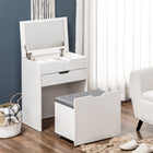 HOMCOM - Coiffeuse avec miroir rabattable et tabouret rembourré - 23,6 po L x 15,7 po l x 44,9 po H - blanc-Tiroir pour le rangement des accessoires 