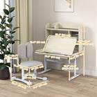 Qaba - Ensemble de table et chaise d’étude pour enfants à hauteur réglable avec plateau inclinable, tiroir et étagères - gris-Dossier ergonomique divisé offrant un soutien dynamique et un confort accru 