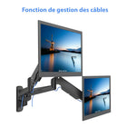 ShoppingAll Support mural pneumatique à double ressort à gaz pour double écran - Noir-Rangez vos câbles de manière ordonnée et organisée grâce aux clips de gestion des câbles intégrés, pour un environnement propre de votre moniteur/TV