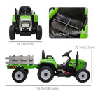 Aosom - Tracteur à pédales 12v pour enfants avec remorque, son de démarrage musical - vert-Roues en PP pour une meilleure traction sur les terrains difficiles 