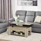 HOMCOM - Table basse relevable avec compartiment de rangement caché et étagère - gris-Étagère ouverte en bas offrant un espace de rangement et d’exposition supplémentaire
