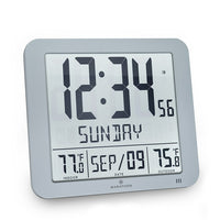 Marathon – Horloge murale atomique avec température intérieure/extérieure, gris graphite (CL030027FD-GG)-Comprend un grand écran de 2 po de haut, facile à lire