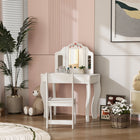 Qaba - Coiffeuse pour enfants avec miroir à trois volets, chaise - blanc-Après avoir retiré le miroir, se transforme en bureau pour étudier  

