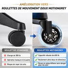 MotionGrey - Roues pour chaise de bureau - Roues de remplacement style rollerblade - Noir - Lot de 12-Protection des sols sans rayures : Revêtement en caoutchouc souple qui protège le bois, le carrelage et les tapis-aucun tapis requis