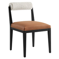 Modway - Kai Boucle et cuir végan Chaise à manger - Noir Tan Perle-Cadre et pieds en bois de frêne