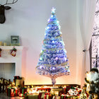 HOMCOM - Arbre de Noël à fibres optiques LED pré-éclairé de 5ft décoration artificielle support blanc-Fait de brins de PVC denses avec 180 branches pour paraître naturel et plein 