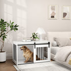 PawHut - Meuble caisse pour chien 39 po pour grands chiens - blanc-Fabriqué en panneau de particules et en acier pour garantir la stabilité 