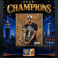 Frameworth - Cadre photoglass de OG Anunoby des New York Knicks trophée du championnat 2026 - 18 po l x 22 po H - or-Présentoir photoglass encadré : cadre PhotoGlass de OG Anunoby des New York Knicks trophée du championnat 2026 motif célébration or pour les amateurs et collectionneurs des New York Knicks