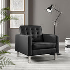 Modway - Loft Touffe Cuir végane Fauteuil - Argent noir-Pieds tubulaires en acier inoxydable