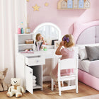 Qaba - Coiffeuse pour enfants avec miroir éclairé - blanc-De nombreux rangements compartimentés aident à développer de bonnes habitudes d'organisation  

