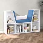 HOMCOM - Bibliothèque à 6 compartiments avec coussin de siège - bleu-2 étagères supérieures vous offrent un espace supplémentaire pour une lampe ou des horloges 