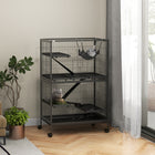 PawHut - Cage à 5 niveaux pour lapin, cochon d’Inde, furet, rat, hamster - 50 po H - gris foncé-Un hamac inclus pour un bon repos 