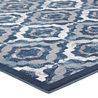Modway - Kalinda Treillis rustiques vintage marocains Tapis de 5 pi l x 8 pi L - Bleu marocain beige et ivoire-Résistant aux taches / Facile à nettoyer