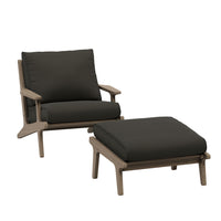 Modway - Saratoga Terrasse extérieure Bois de teck Chaise et ensemble ottoman, Gris silex-Fauteuil patio et ensemble de poufs