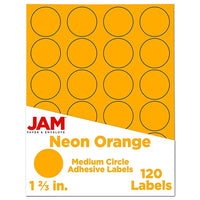 JAM Paper Sceaux autocollants ronds, 1 2/3 po dia., orange néon, 120/paquet-Étiquettes en cercle
