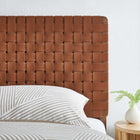 Modway - Sparta Tissage Cuir végane Tête de lit jumelée, Brun noyer-Tressage de panier en cuir végane