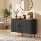 HOMCOM - Buffet bas cannelé style milieu du siècle 55 po avec portes coulissantes tambour - grain de bois noir-Cinq pieds en métal, dont un pied central réglable, assurent une stabilité supérieure