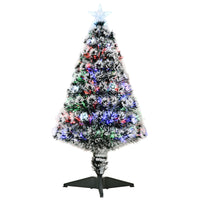 HOMCOM - Arbre à feuilles persistantes artificiel à fibres optiques LED pré-éclairé de 3ft-Beau vert arbre de Noël artificiel avec des centaines de petits côtés de neige épars 