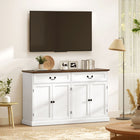 HOMCOM - Buffet 55,1 po L avec station de chargement - grain de bois blanc-Charme de style ferme avec bordure décorative sur le dessus, portes à panneaux et poignées vintage pour plus de chaleur 