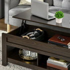 HOMCOM - Table basse relevable avec rangement caché et étagères ouvertes - noyer foncé-Design rectangulaire adapté à tous les styles de décoration dans votre maison ou lieu de travail