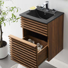 Modway - Render Fixation murale de 18" Vanette de salle de bain - Noir noyer-Coiffeuse à grains de noyer