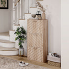 HOMCOM - Armoire à chaussures mince avec 3 tiroirs rabattables pour 12 paires - bois naturel-Étagère réglable à deux niveaux pour différents types de chaussures 